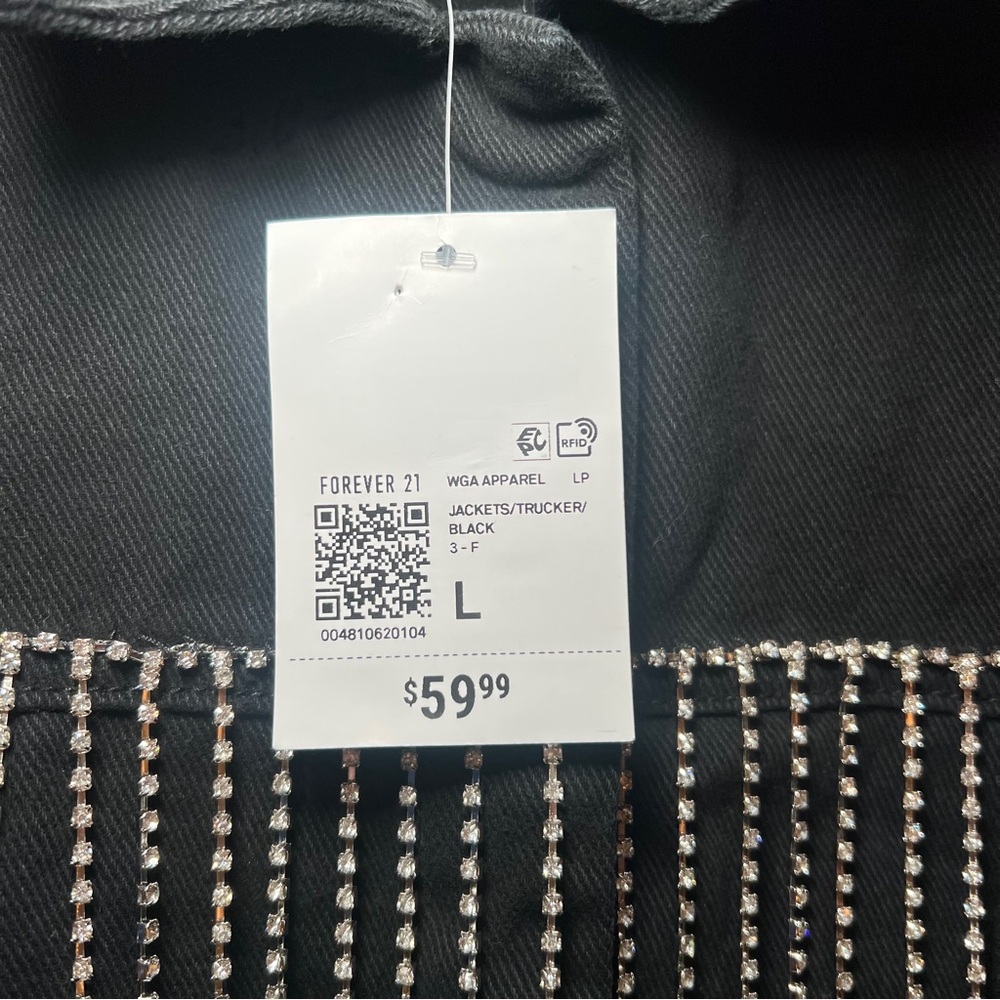 Forever 21 Rhinestone Fringe Trucker Jacket Size L - Picture 4 of 7